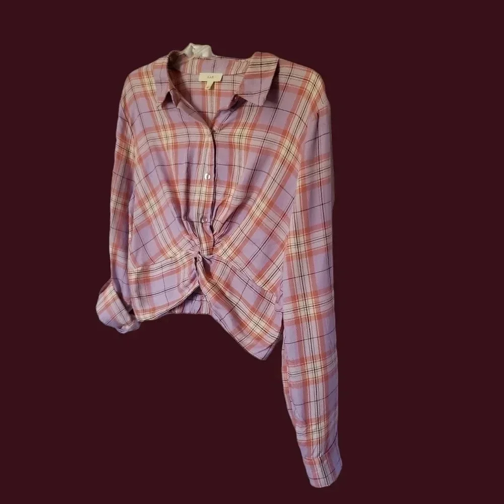 -E & M checked shirt sleeve to roll up size L lilac/pink - Picture 8 of 8